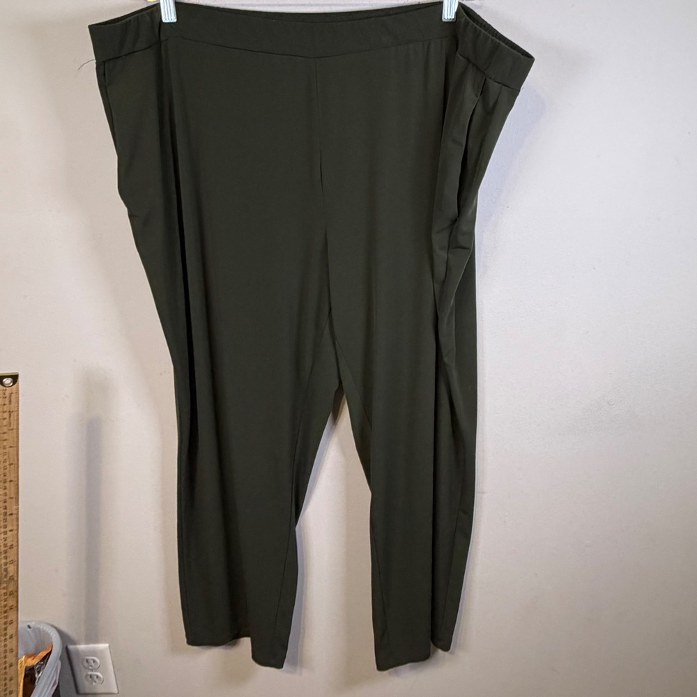 Susan Graver Womens Pants Liquid Knit Tapered Olive Green 3XP